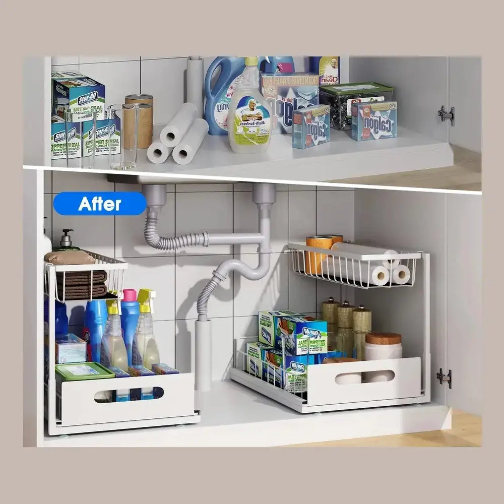 Under Sink Organizer – 2-Tier Sliding Pull-Out Cabinet Basket for Kitchen & Bathroom – Cabinet Organizer