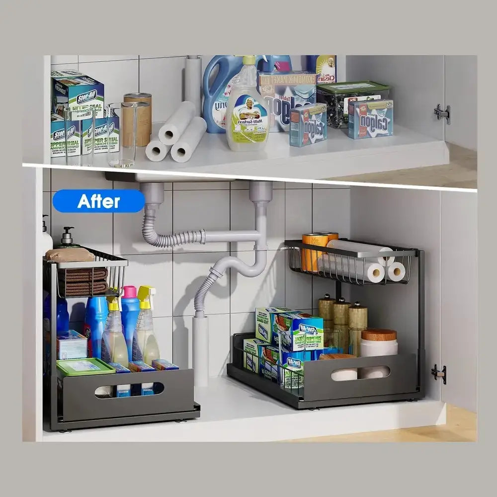 Under Sink Organizer – 2-Tier Sliding Pull-Out Cabinet Basket for Kitchen & Bathroom – Cabinet Organizer
