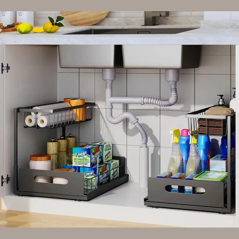 Under Sink Organizer – 2-Tier Sliding Pull-Out Cabinet Basket for Kitchen & Bathroom – Cabinet Organizer
