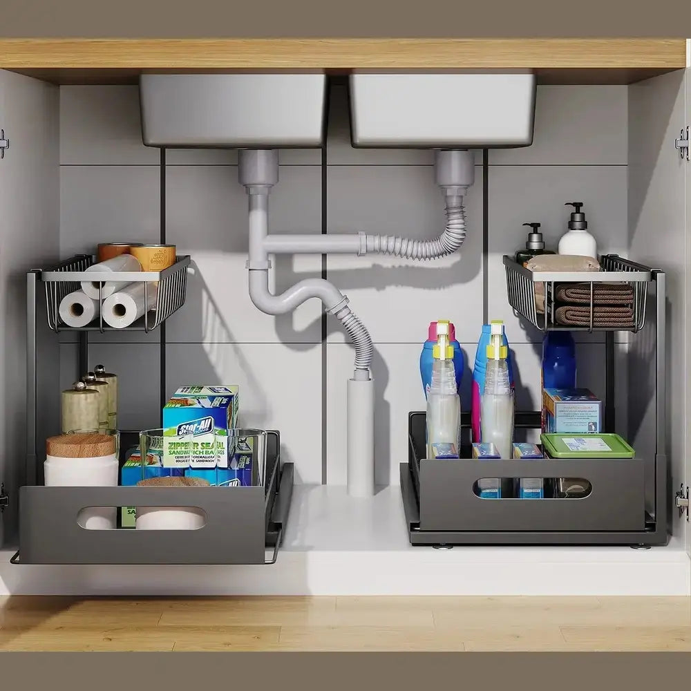 Under Sink Organizer – 2-Tier Sliding Pull-Out Cabinet Basket for Kitchen & Bathroom – Cabinet Organizer