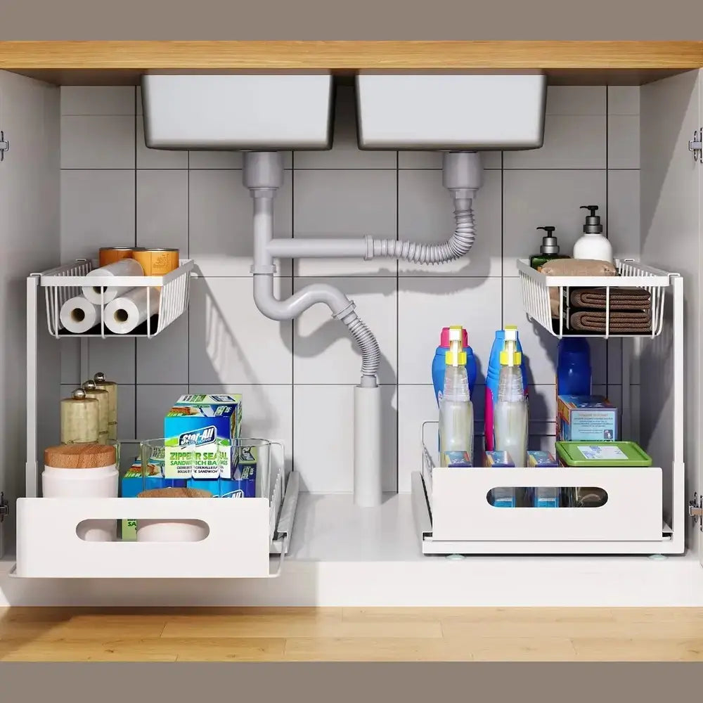 Under Sink Organizer – 2-Tier Sliding Pull-Out Cabinet Basket for Kitchen & Bathroom – Cabinet Organizer