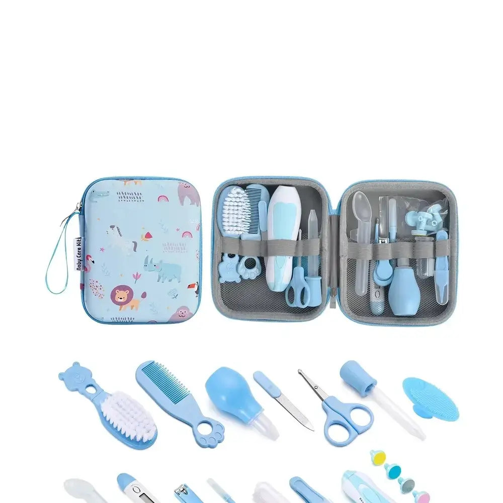 20-Piece Grooming and Healthcare Kit for babies showcasing essential blue accessories for caregivers.