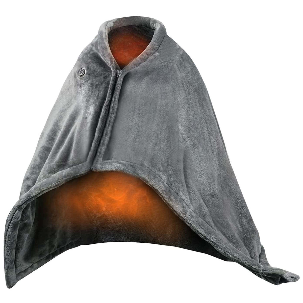 Grey USB heated shawl wrap with zipper front and warm back heating area
