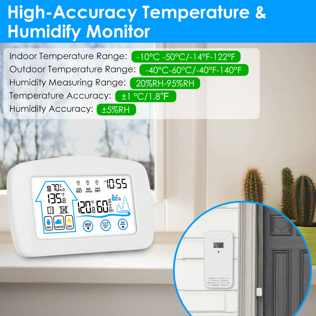 Weather station temperature and humidity ranges and accuracy
