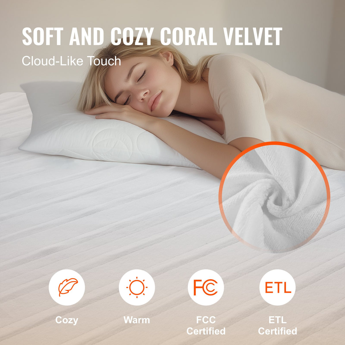 Twin heated mattress pad with soft coral fleece, 39 × 75 inches, five heat settings for warm cozy sleep