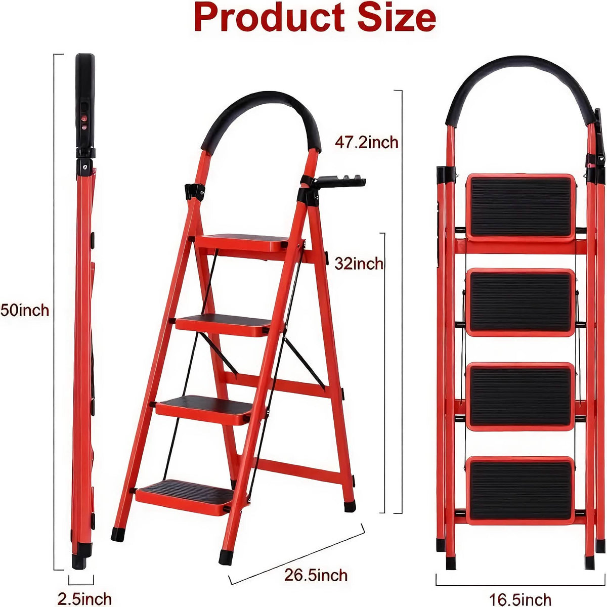 Folding Steel Step Ladder with Handrail – 3 or 4 Step