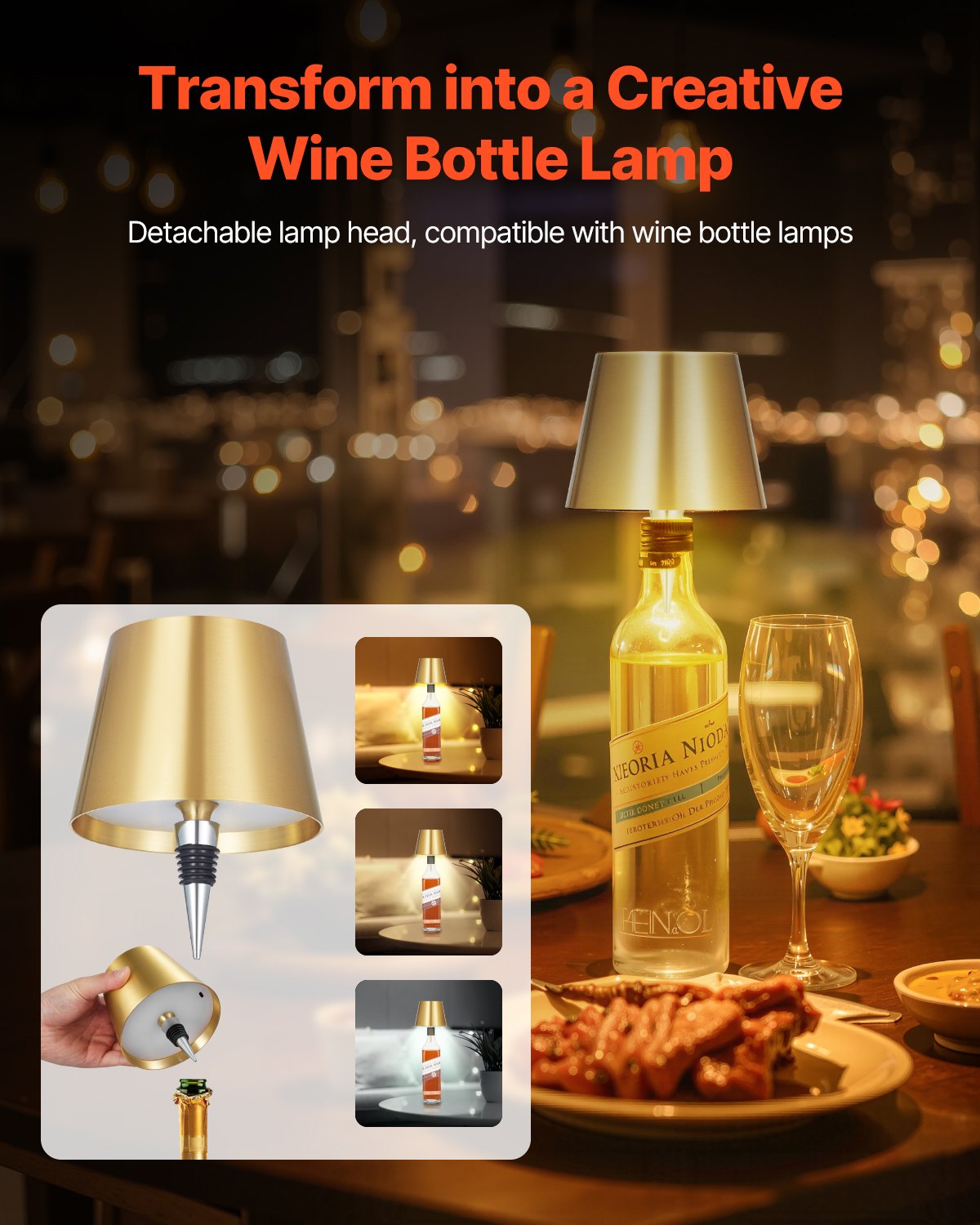 Gold cordless rechargeable table lamps, set of 2 – view 5