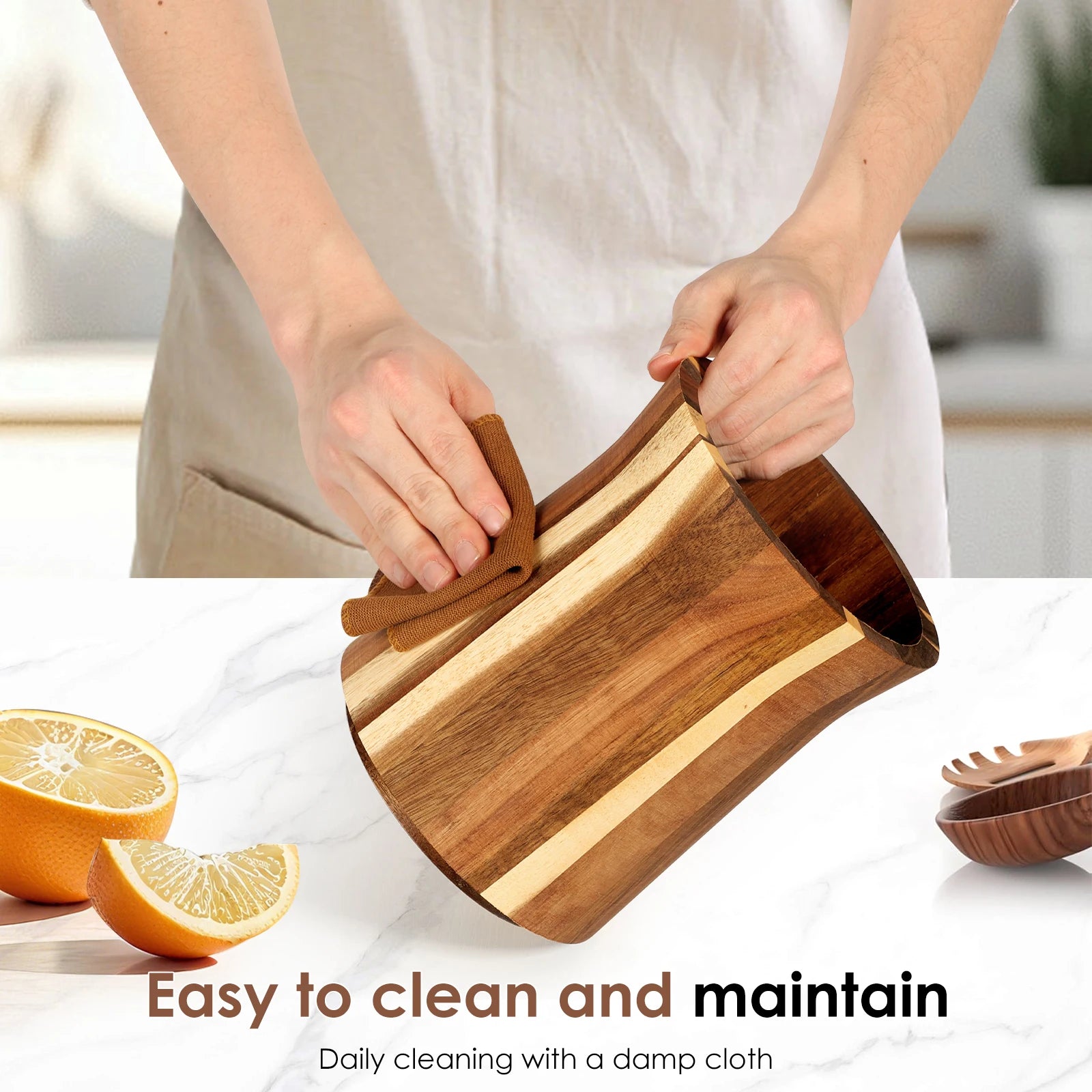 360° Rotating Acacia Wood Utensil Holder – Countertop Kitchen Tool Organizer – Kitchen Organizer
