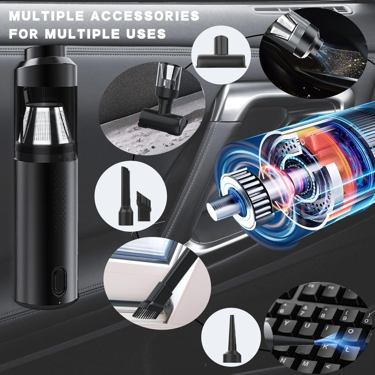 cordless handheld vacuum with USB-C charging multiple accessories for couch car and desk cleaning