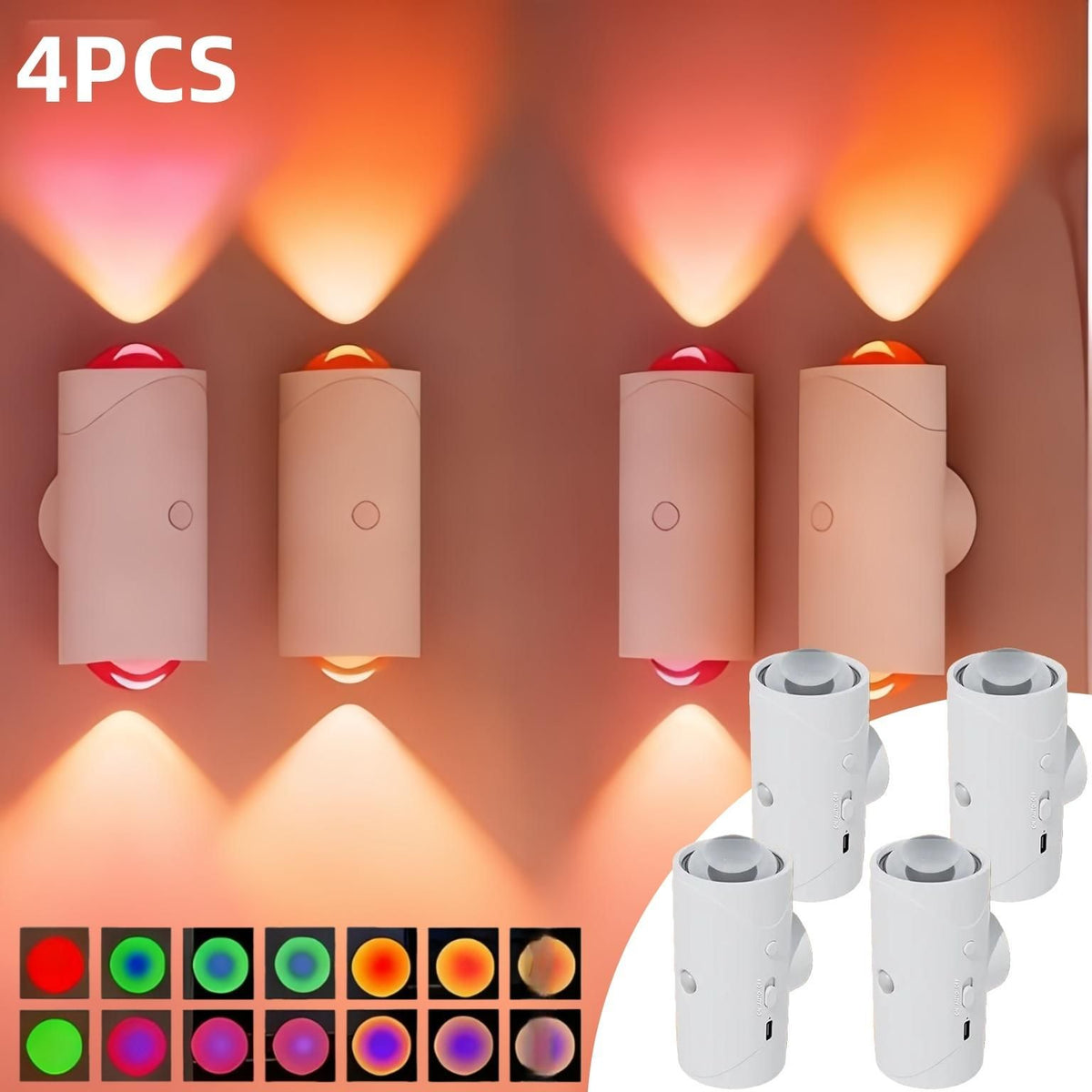 4pcs rechargeable motion sensor night light with warm and color modes, magnetic LED
