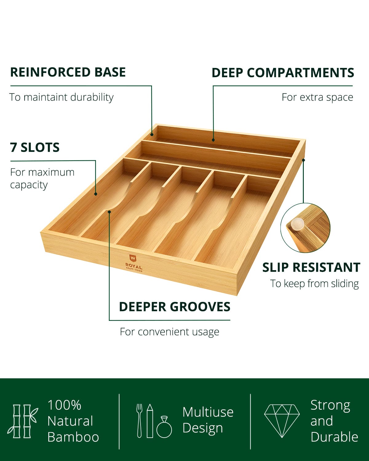 Natural Silverware Drawer Organizer by Royal Craft Wood
