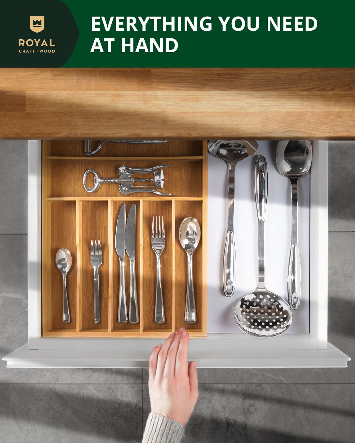 Natural Silverware Drawer Organizer by Royal Craft Wood