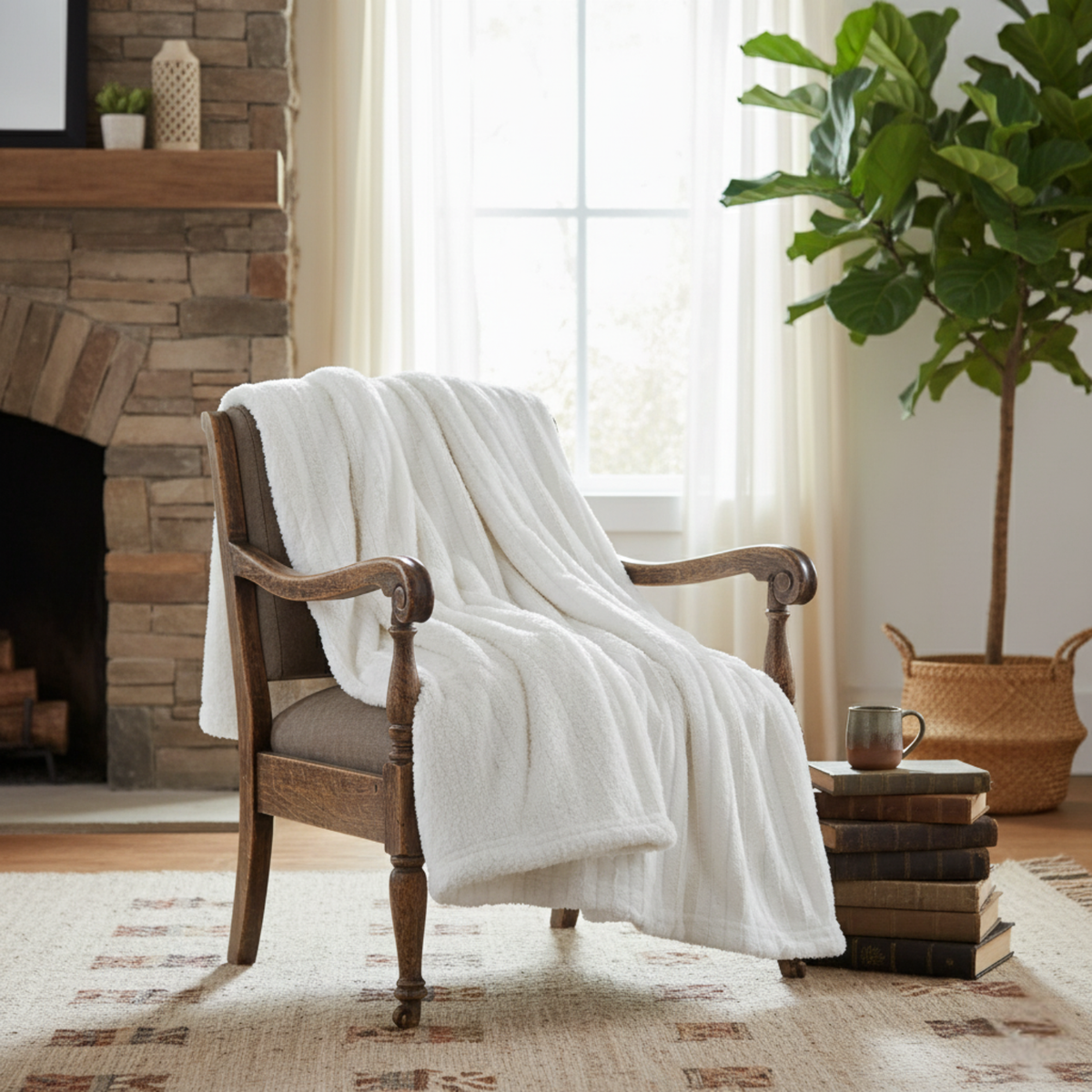 Faux Fur Sherpa Throw Blanket – White Ivory, 3 Sizes