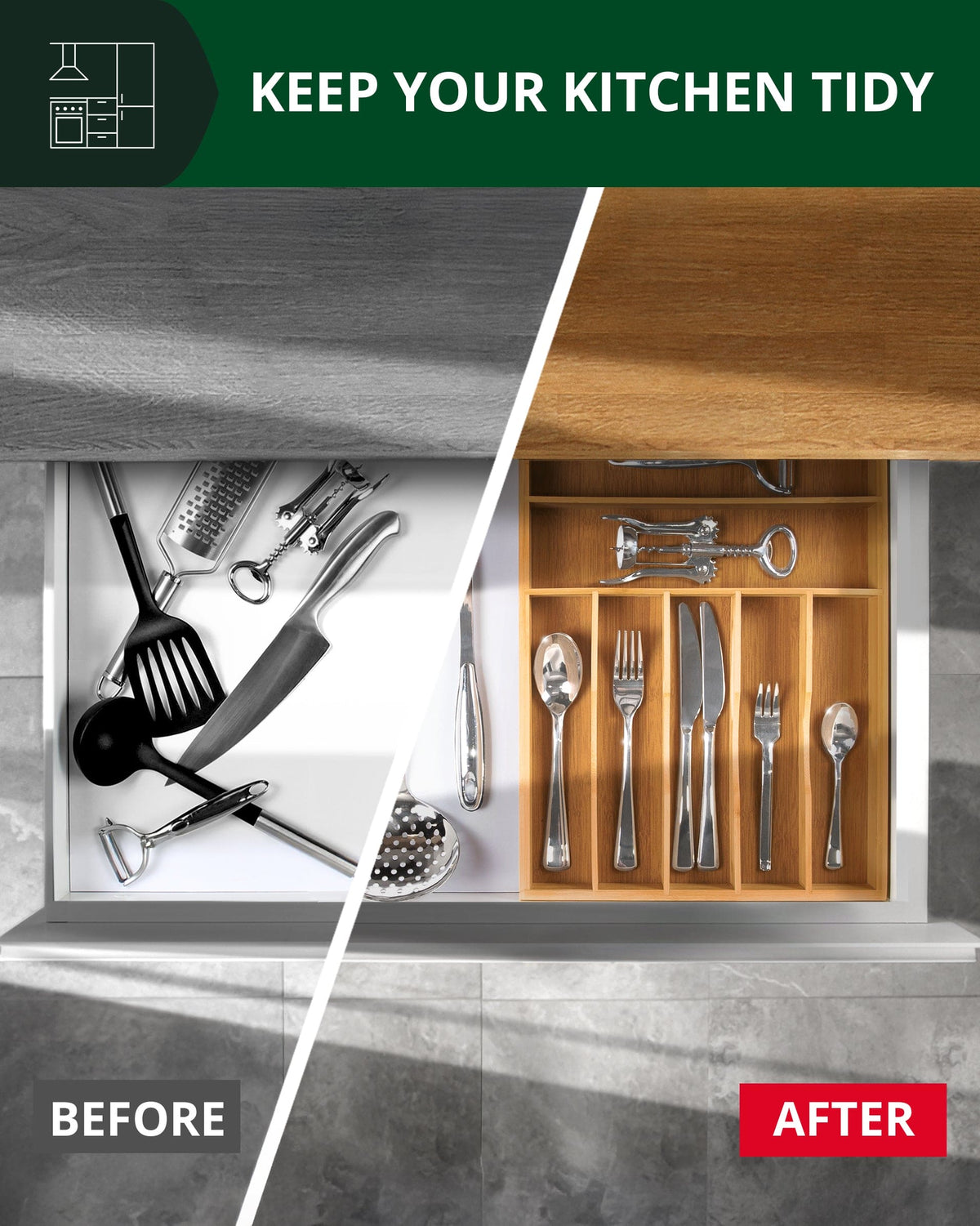 Natural Silverware Drawer Organizer by Royal Craft Wood
