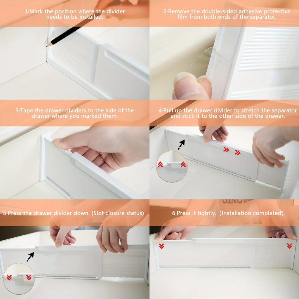 Adjustable Drawer Dividers Organizer – 6-Pack Expandable Separators for Kitchen, Dresser & Vanity – Drawer Organizer
