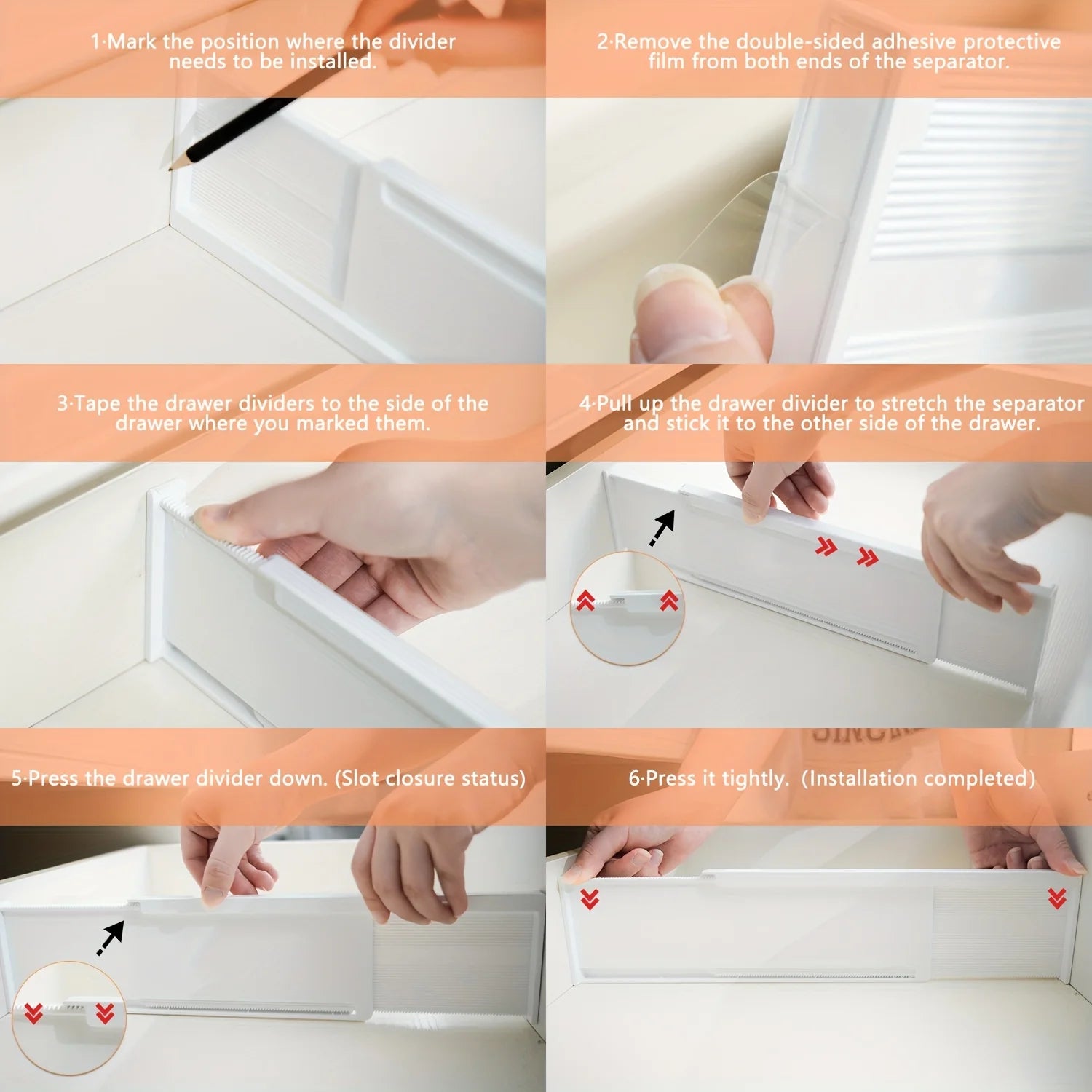 Adjustable Drawer Dividers Organizer – 6-Pack Expandable Separators for Kitchen, Dresser & Vanity – Drawer Organizer