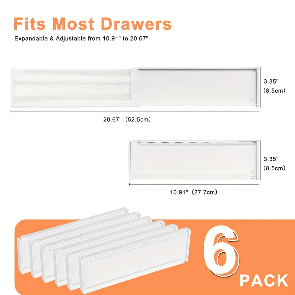 Adjustable Drawer Dividers Organizer – 6-Pack Expandable Separators for Kitchen, Dresser & Vanity – Drawer Organizer