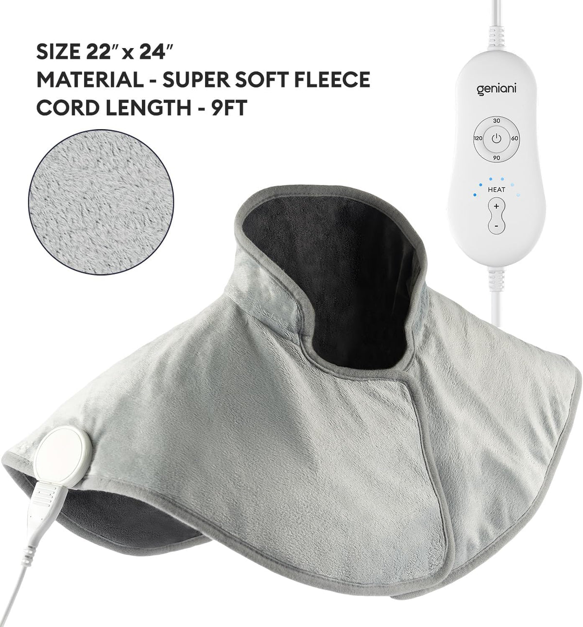 Geniani Neck & Shoulder Heating Wrap, Mist Gray