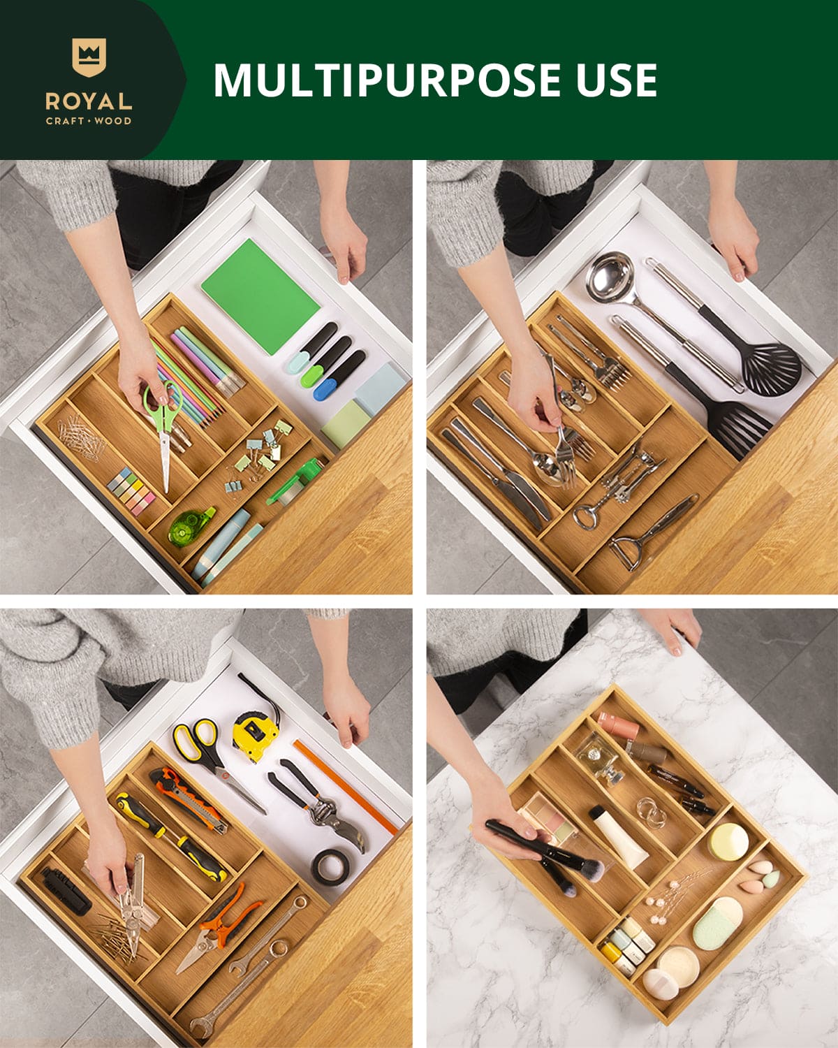 Natural Silverware Drawer Organizer by Royal Craft Wood