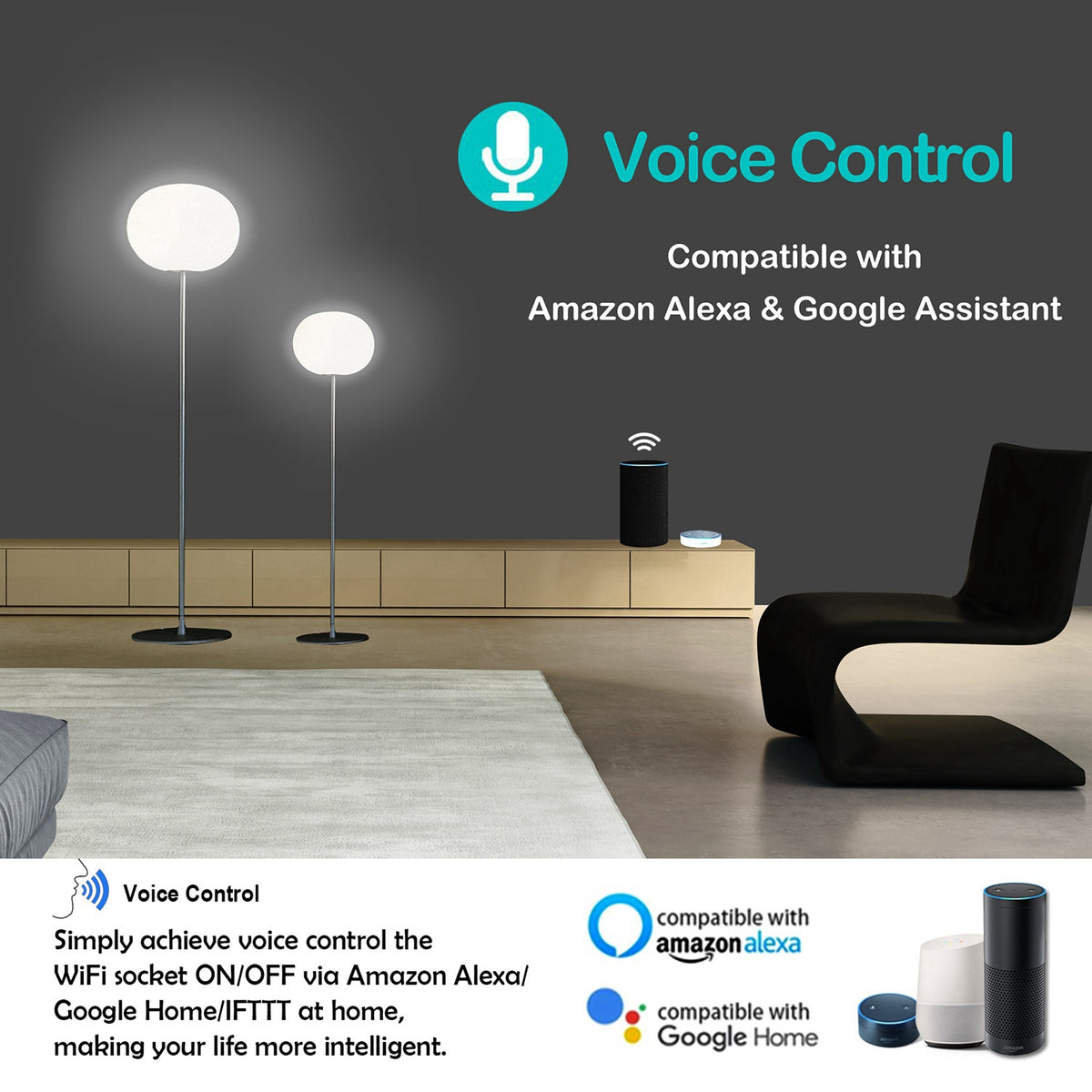 Smart plug works with Alexa and Google Assistant voice control