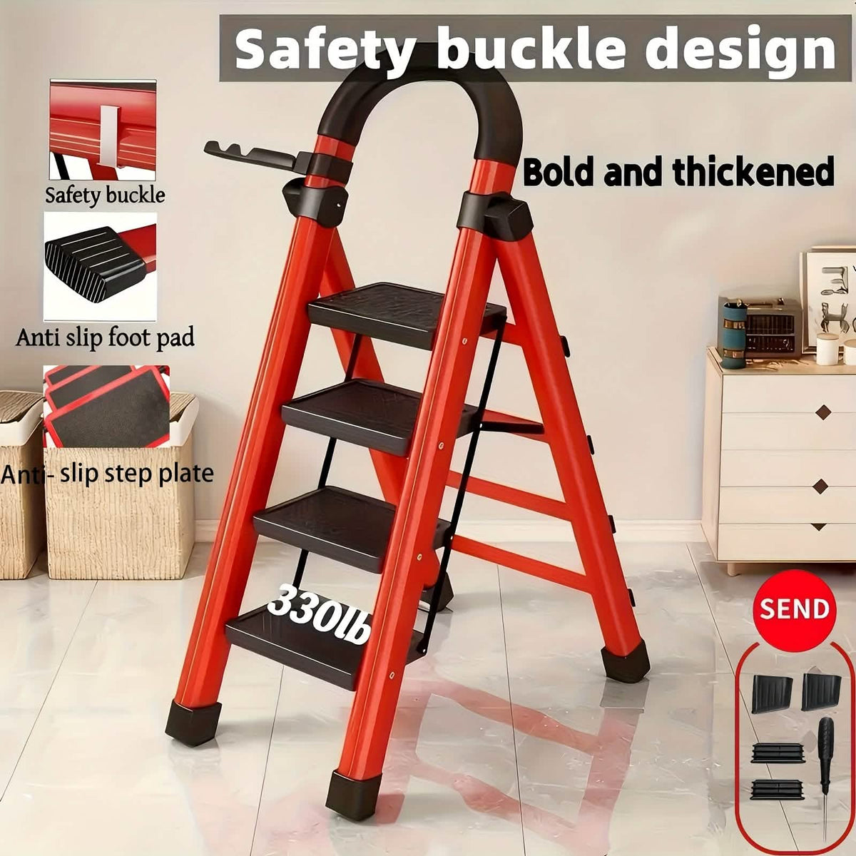 Folding Steel Step Ladder with Handrail – 3 or 4 Step