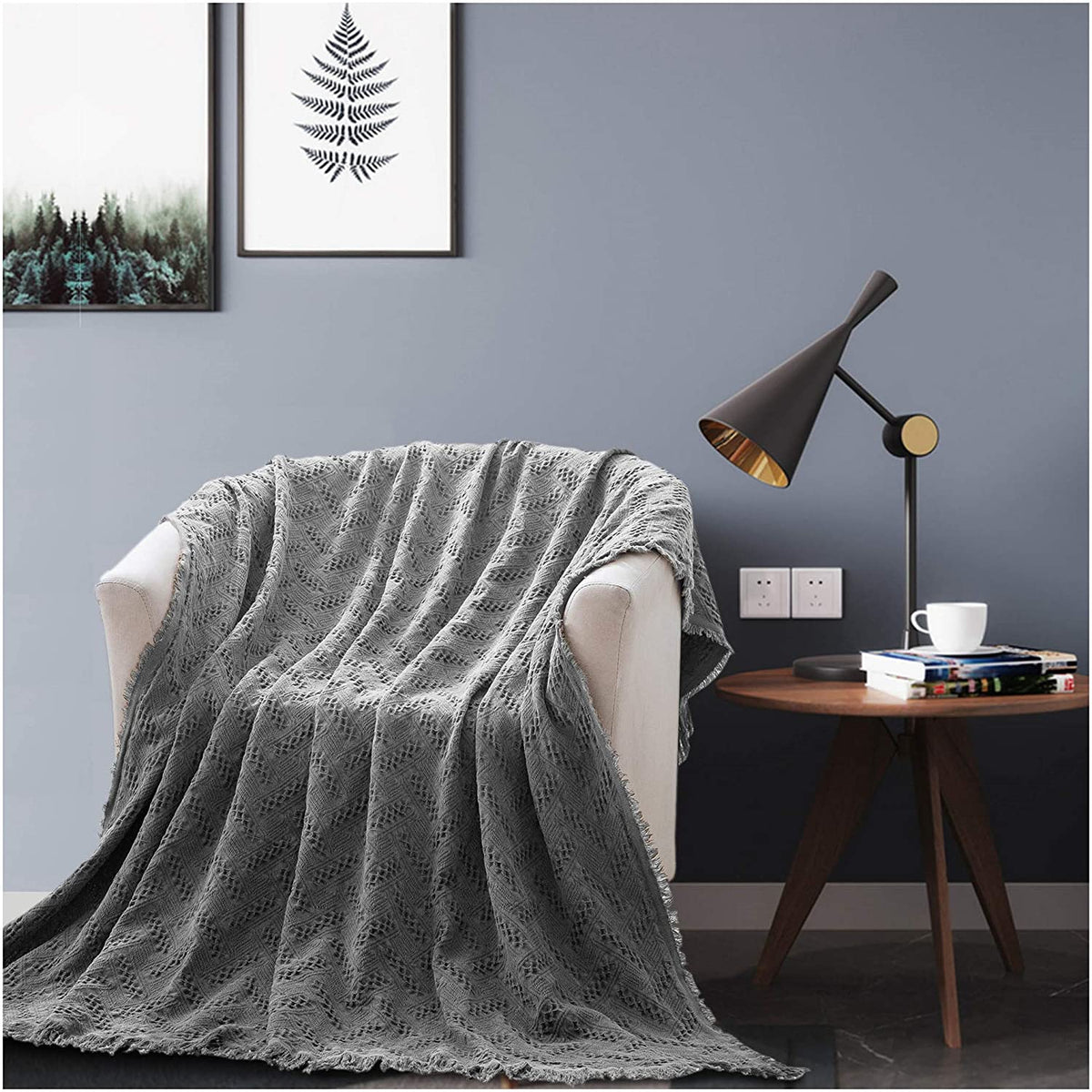 Kasentex 100% Cotton Knit Throw Blanket, 60 × 50 in