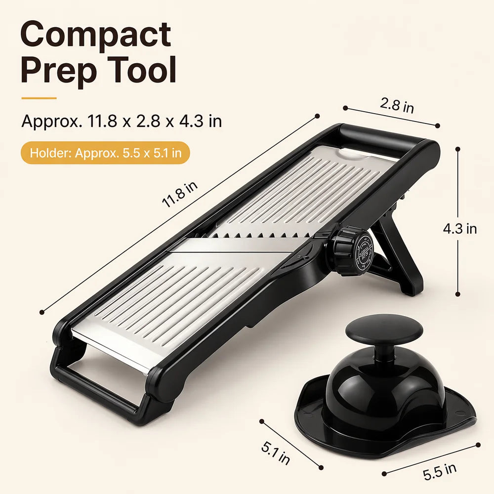 adjustable mandoline slicer with food holder compact kitchen tool with julienne blade and thickness settings for consistent vegetable slicing