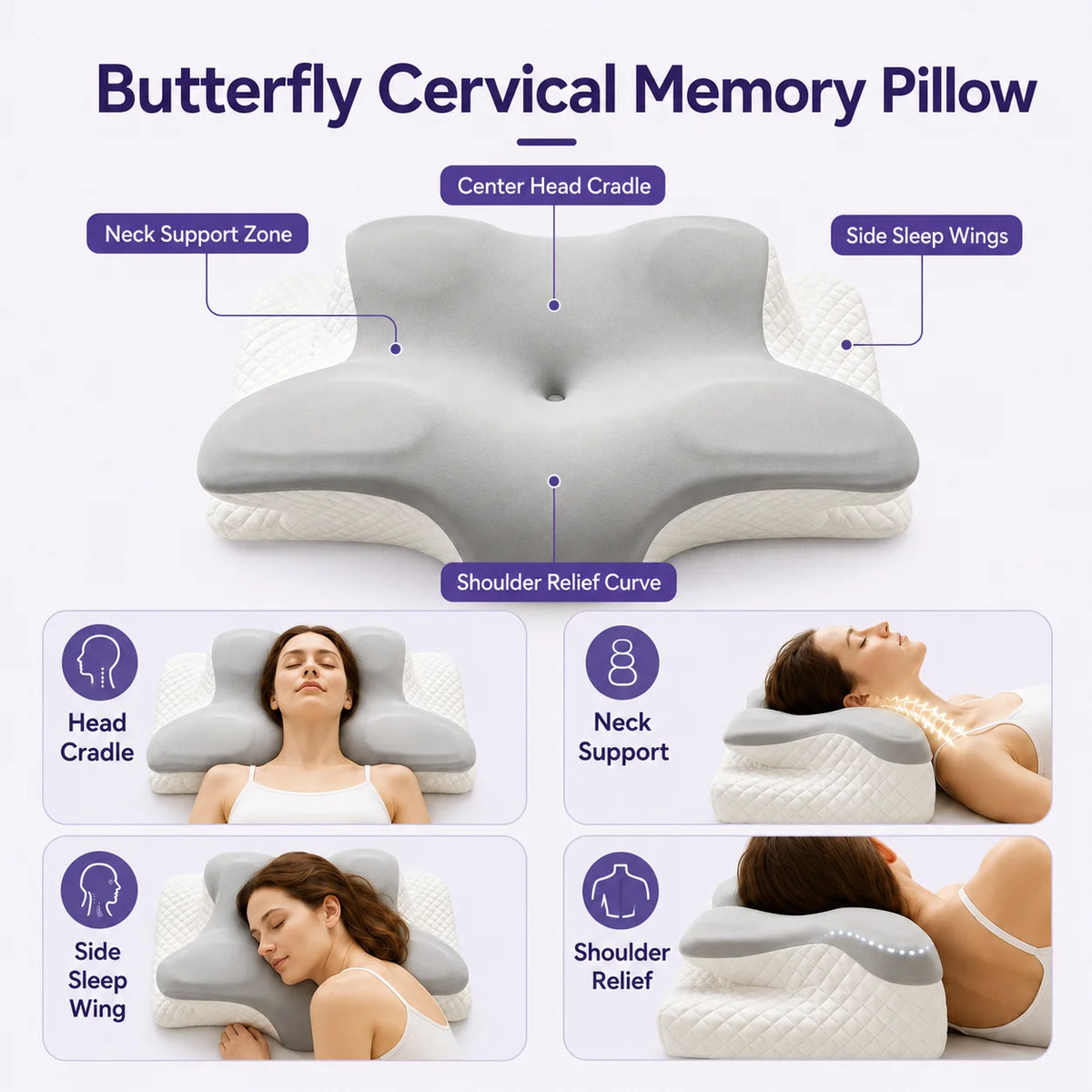 memory foam reading pillow with arm support butterfly-shaped design for head and arm rest with removable cover