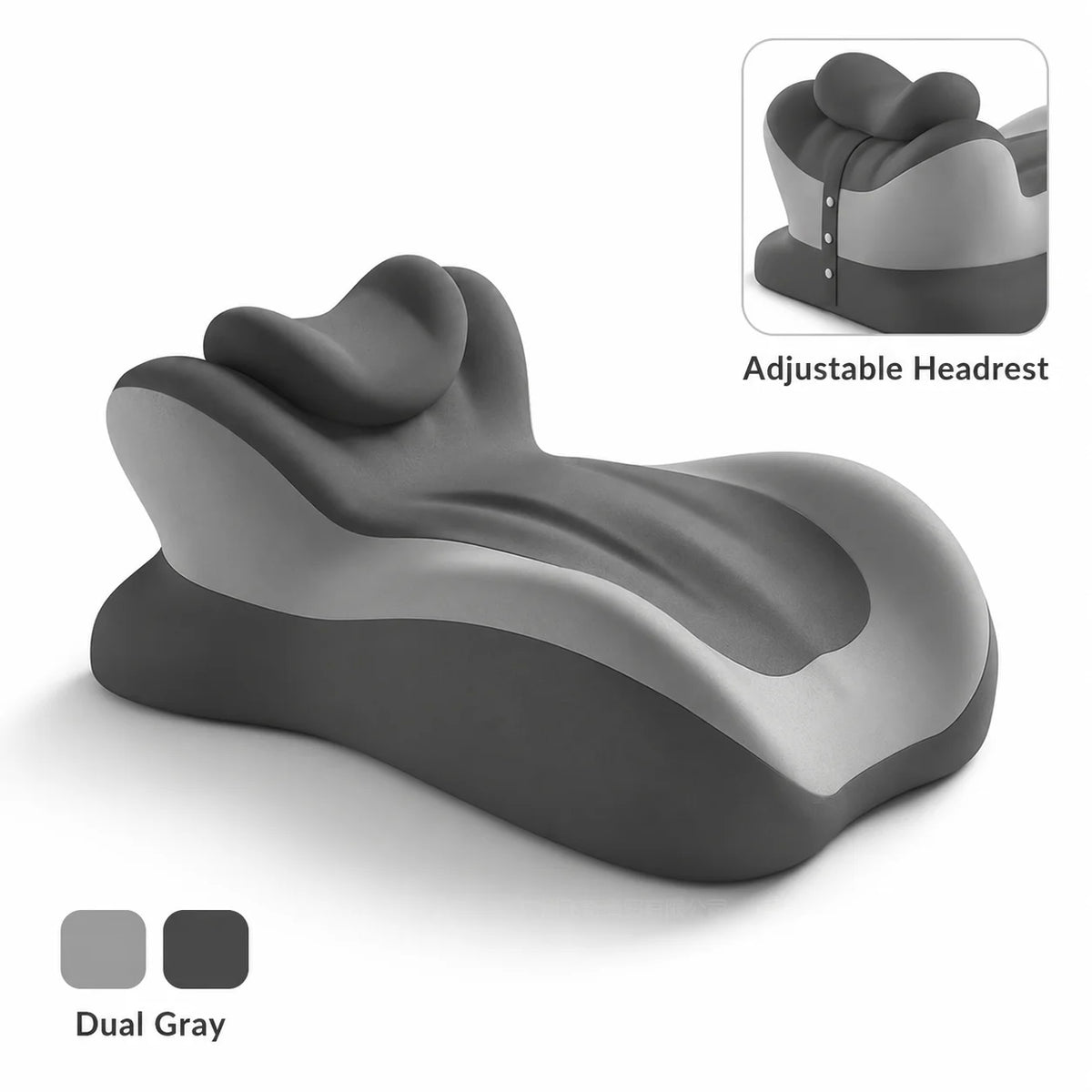 Memory foam reading pillow with arm support in dual gray butterfly shape with adjustable headrest