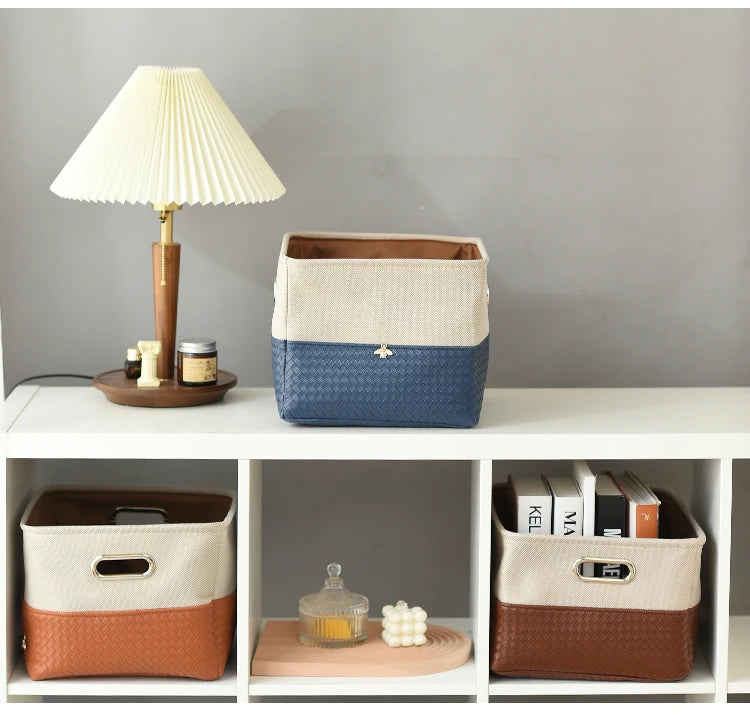 Foldable Storage Basket Organizer Toys Box Sundries Book Snack Desk Organizer Clothes Basket PU Laundry Hamper Home Decor