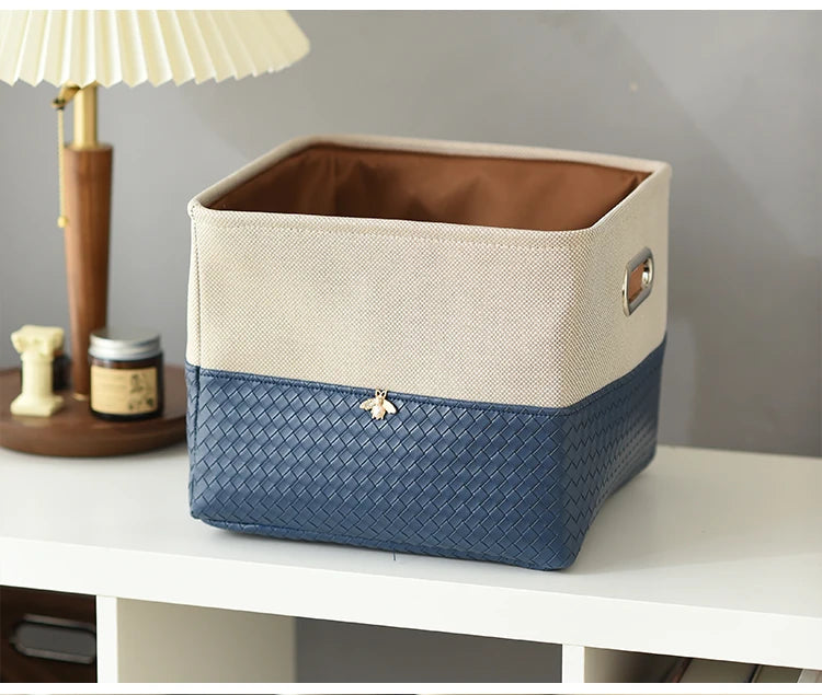 Foldable Storage Basket Organizer Toys Box Sundries Book Snack Desk Organizer Clothes Basket PU Laundry Hamper Home Decor