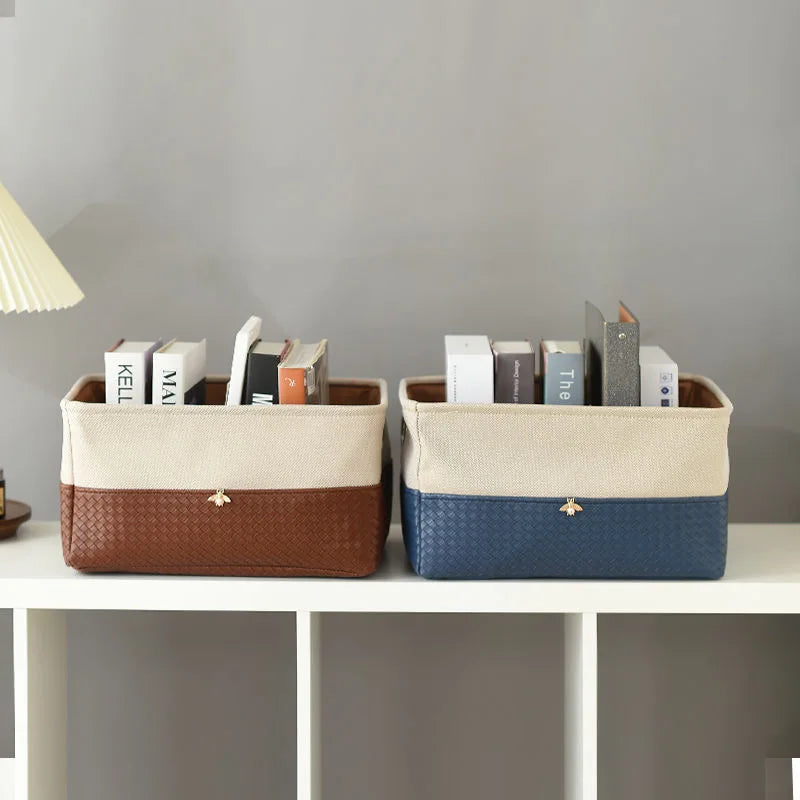 Foldable Storage Basket Organizer Toys Box Sundries Book Snack Desk Organizer Clothes Basket PU Laundry Hamper Home Decor