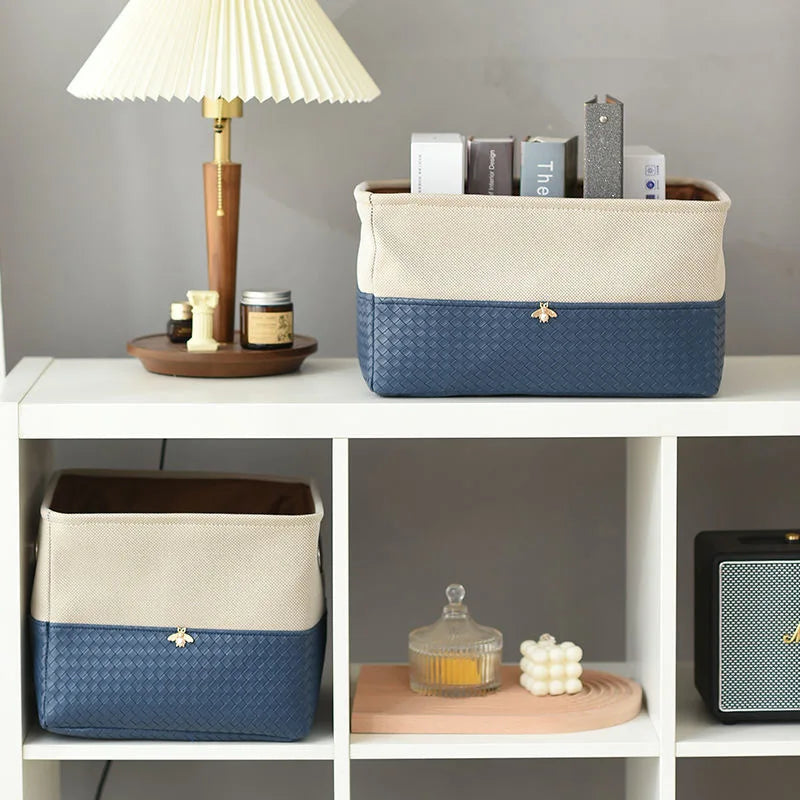 Foldable Storage Basket Organizer Toys Box Sundries Book Snack Desk Organizer Clothes Basket PU Laundry Hamper Home Decor