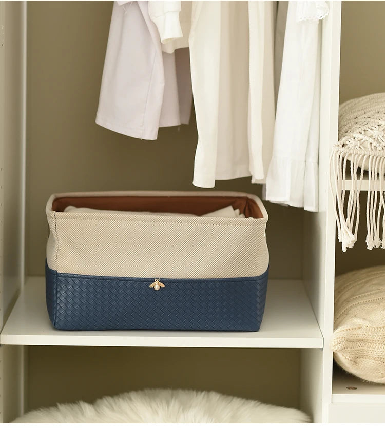 Foldable Storage Basket Organizer Toys Box Sundries Book Snack Desk Organizer Clothes Basket PU Laundry Hamper Home Decor