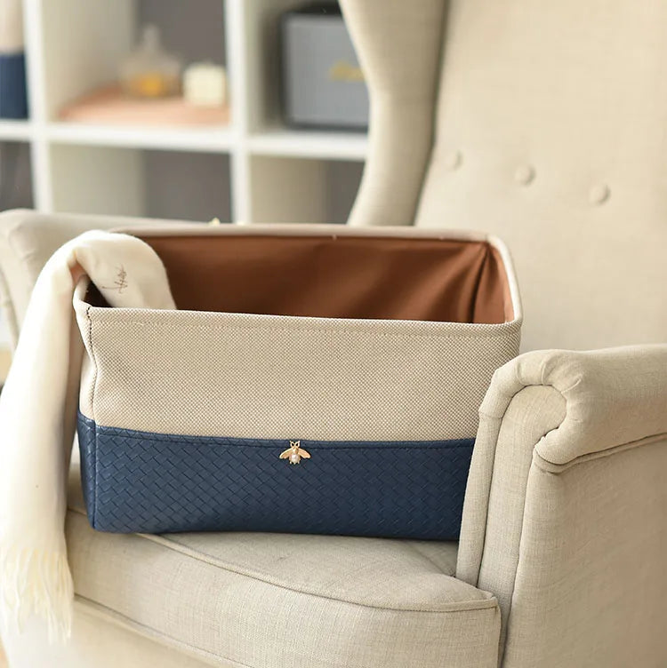 Foldable Storage Basket Organizer Toys Box Sundries Book Snack Desk Organizer Clothes Basket PU Laundry Hamper Home Decor