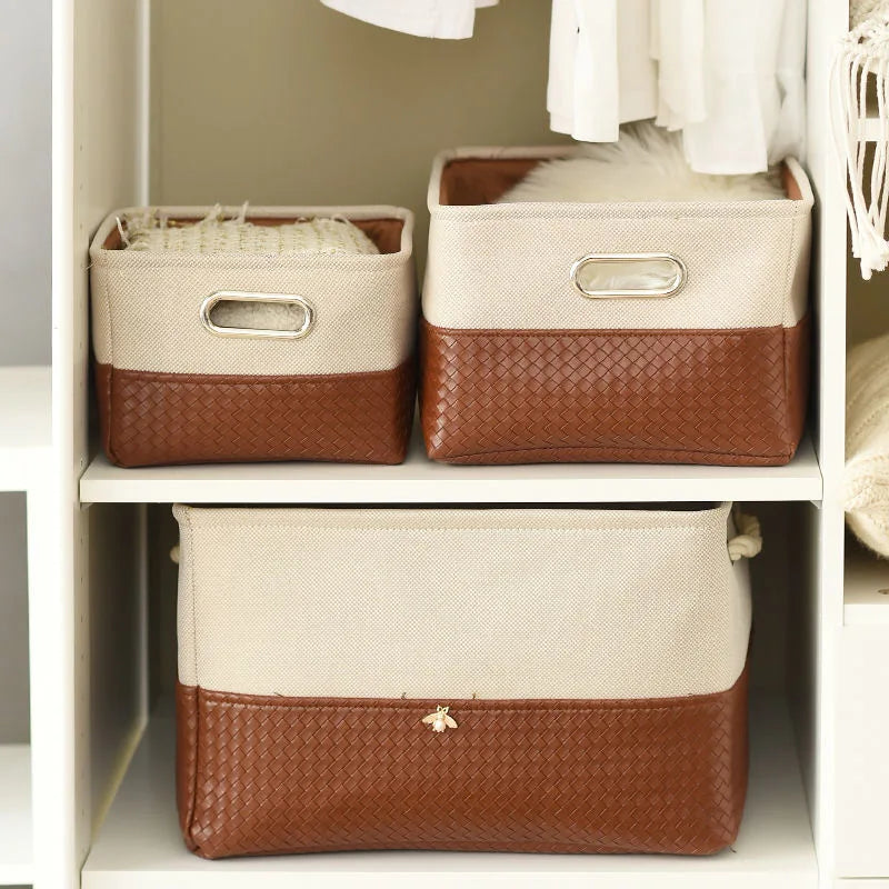 Foldable Storage Basket Organizer Toys Box Sundries Book Snack Desk Organizer Clothes Basket PU Laundry Hamper Home Decor