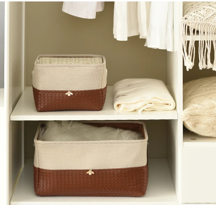 Foldable Storage Basket Organizer Toys Box Sundries Book Snack Desk Organizer Clothes Basket PU Laundry Hamper Home Decor