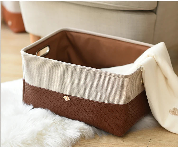 Foldable Storage Basket Organizer Toys Box Sundries Book Snack Desk Organizer Clothes Basket PU Laundry Hamper Home Decor