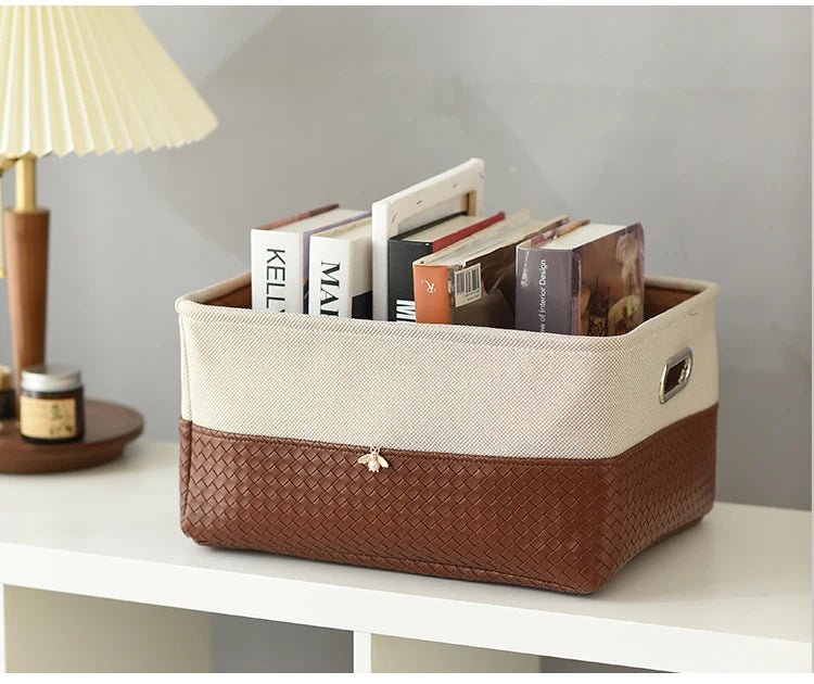 Foldable Storage Basket Organizer Toys Box Sundries Book Snack Desk Organizer Clothes Basket PU Laundry Hamper Home Decor