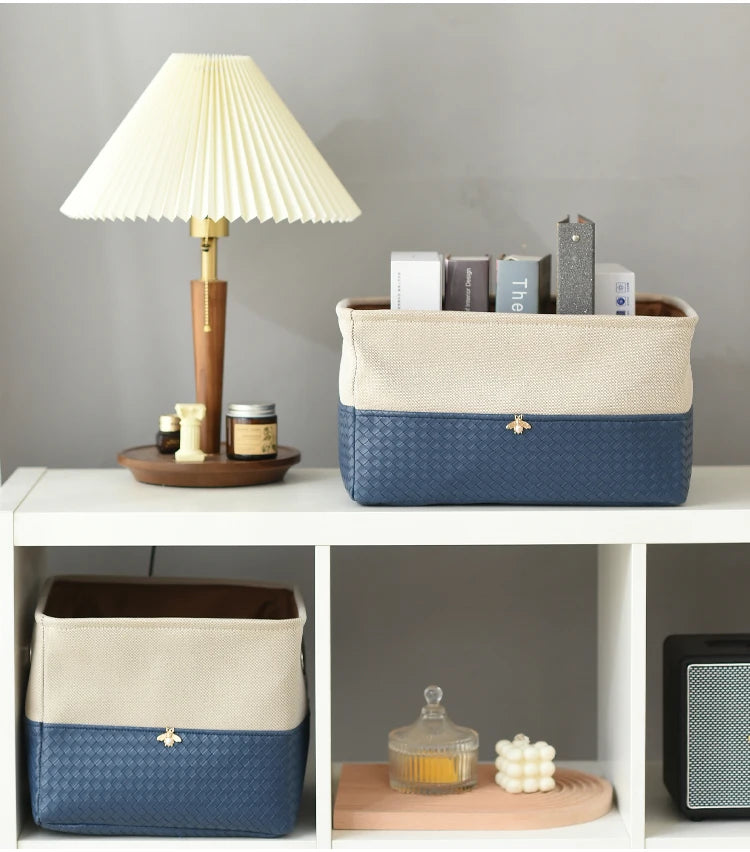Foldable Storage Basket Organizer Toys Box Sundries Book Snack Desk Organizer Clothes Basket PU Laundry Hamper Home Decor