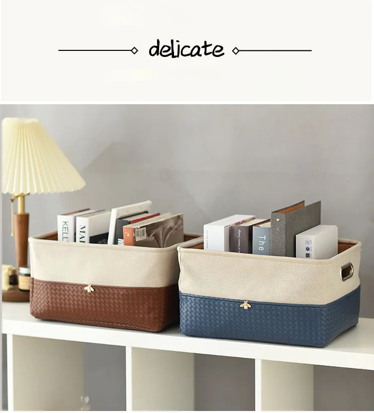 Foldable Storage Basket Organizer Toys Box Sundries Book Snack Desk Organizer Clothes Basket PU Laundry Hamper Home Decor