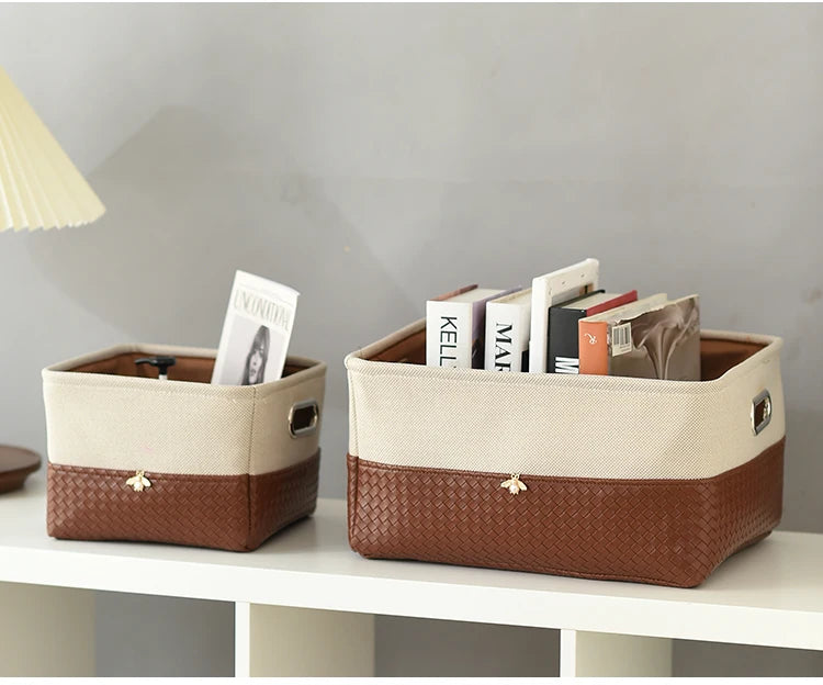 Foldable Storage Basket Organizer Toys Box Sundries Book Snack Desk Organizer Clothes Basket PU Laundry Hamper Home Decor