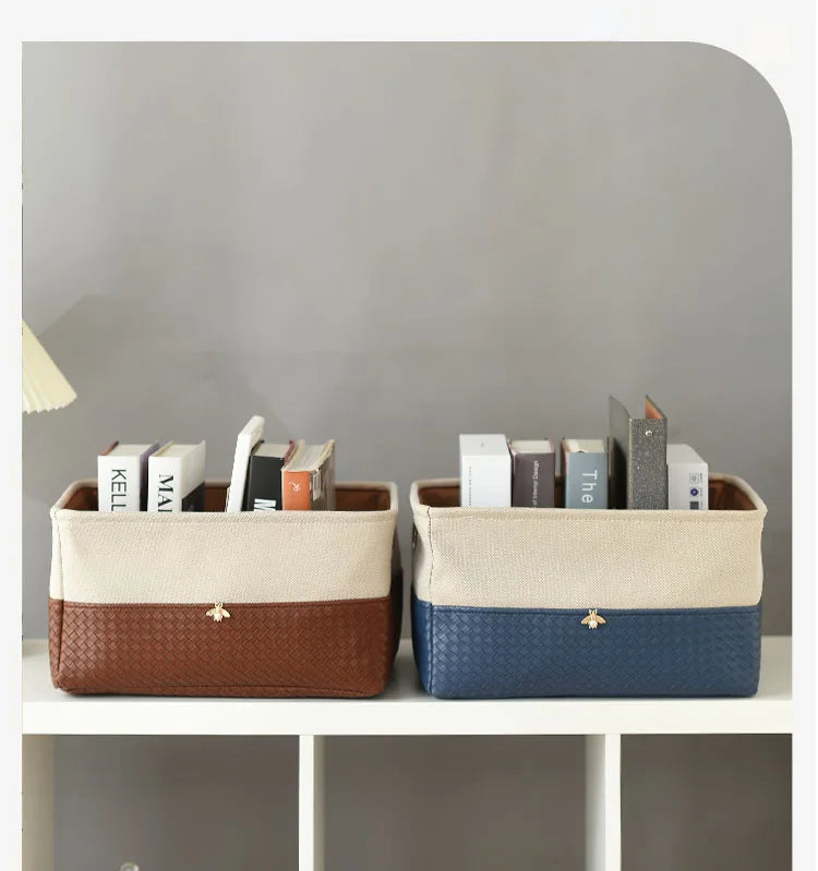 Foldable Storage Basket Organizer Toys Box Sundries Book Snack Desk Organizer Clothes Basket PU Laundry Hamper Home Decor
