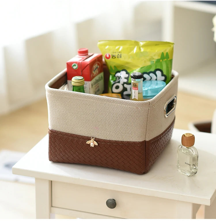 Foldable Storage Basket Organizer Toys Box Sundries Book Snack Desk Organizer Clothes Basket PU Laundry Hamper Home Decor