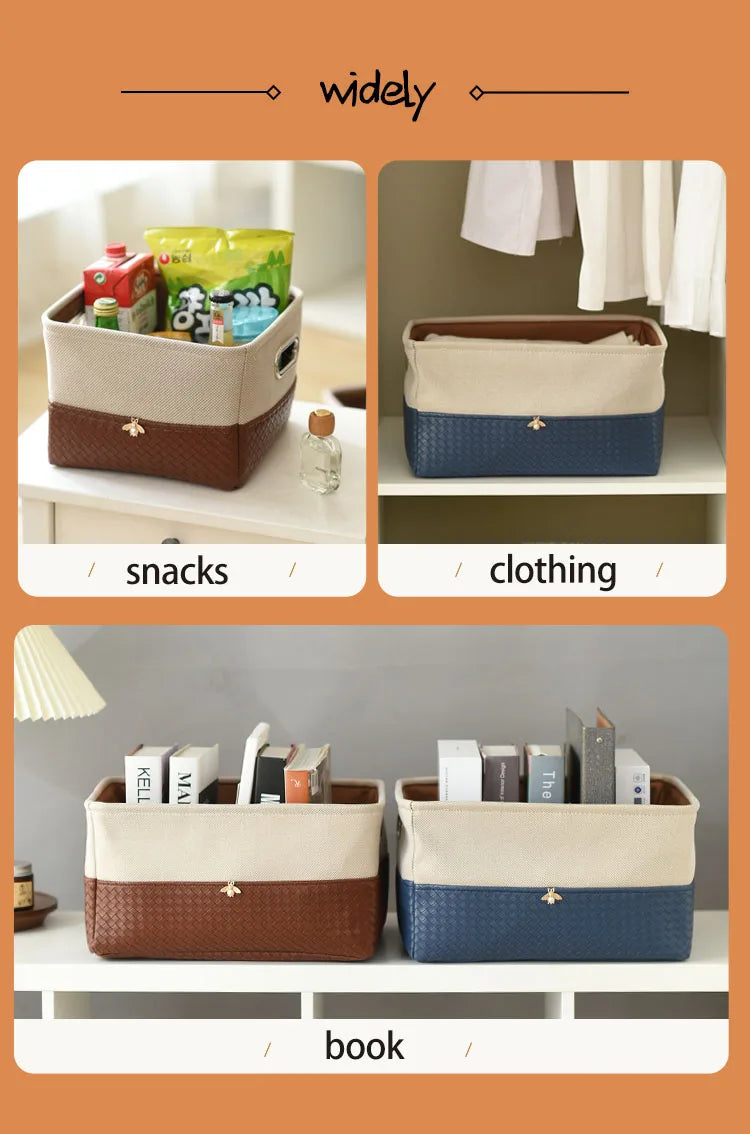 Foldable Storage Basket Organizer Toys Box Sundries Book Snack Desk Organizer Clothes Basket PU Laundry Hamper Home Decor