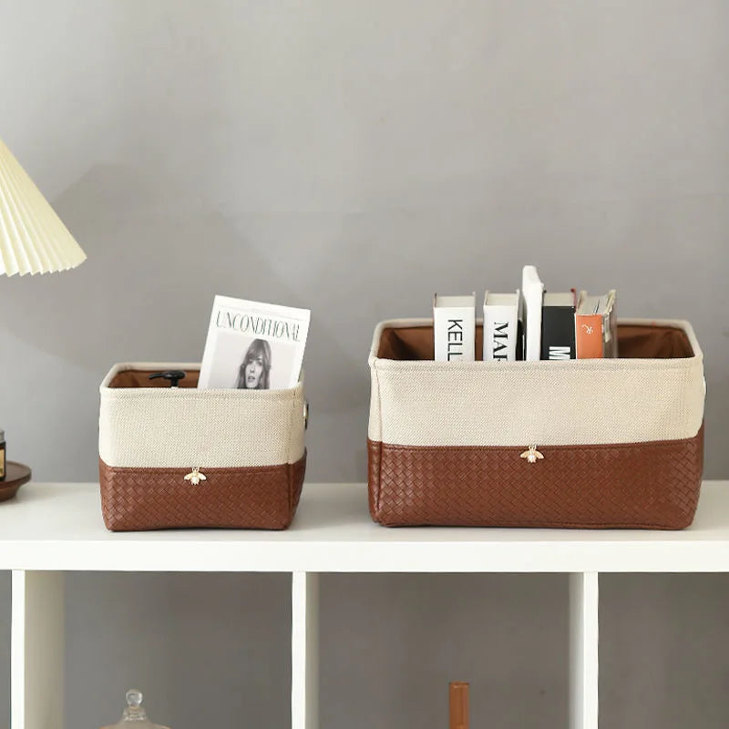 Foldable Storage Basket Organizer Toys Box Sundries Book Snack Desk Organizer Clothes Basket PU Laundry Hamper Home Decor