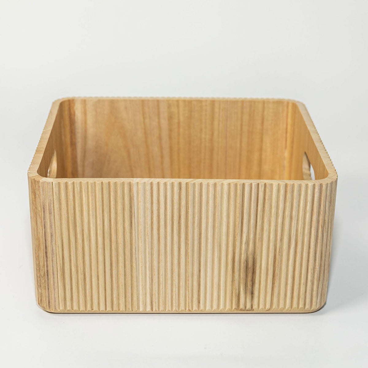 Large natural wooden ribbed storage bin