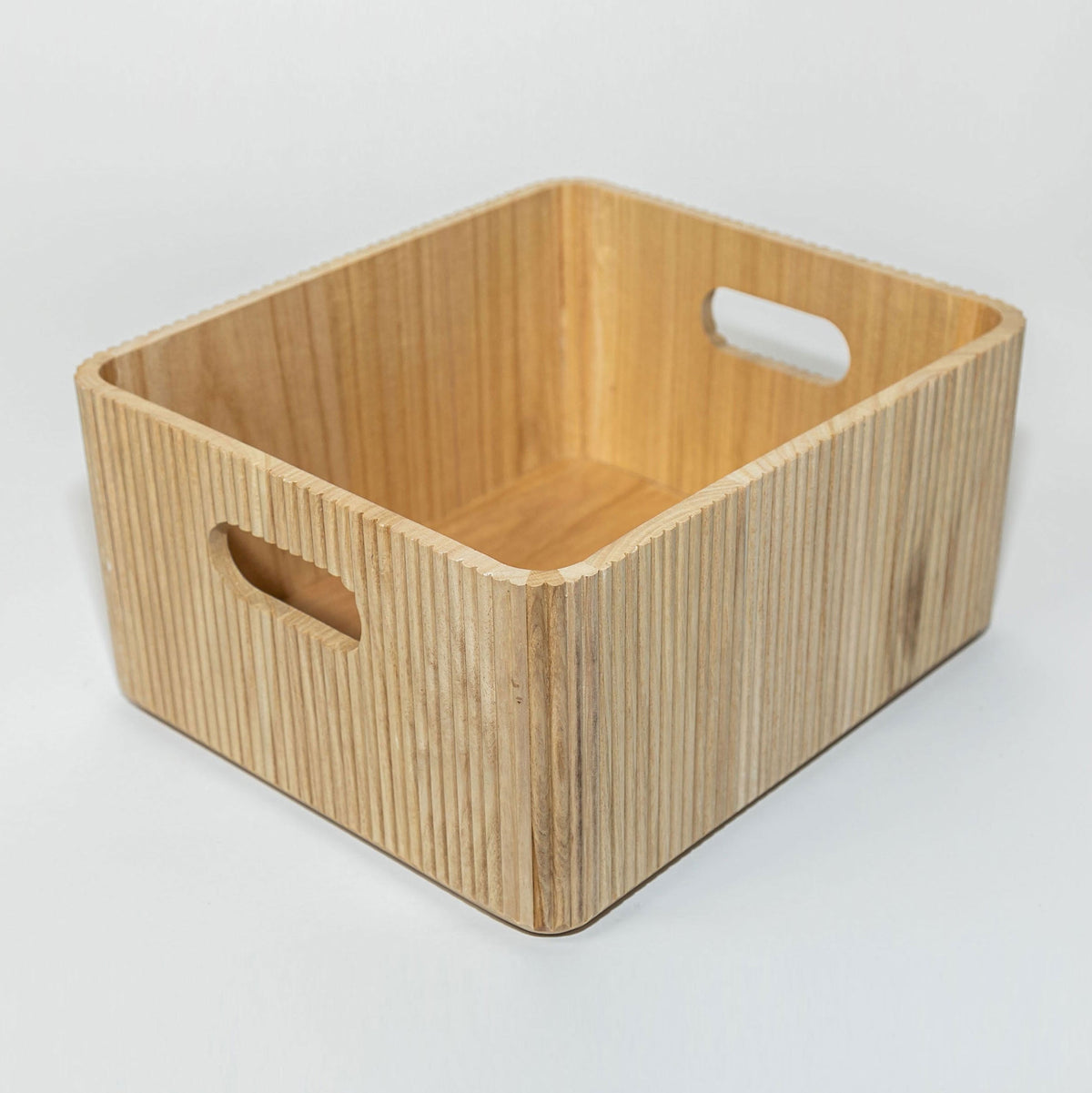 Large natural wooden ribbed storage bin