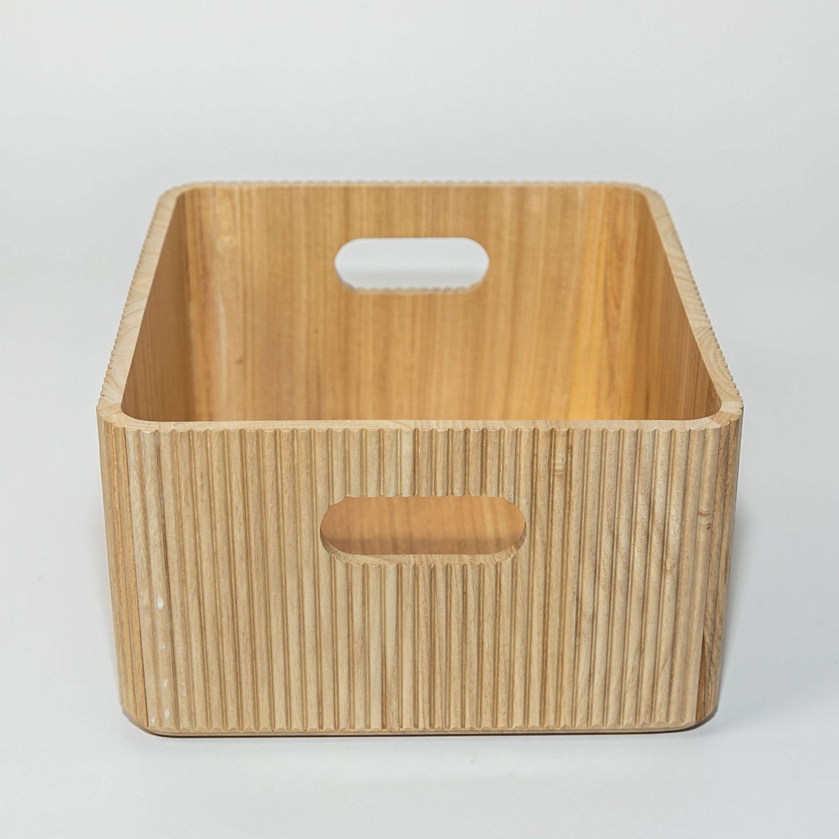 Large natural wooden ribbed storage bin