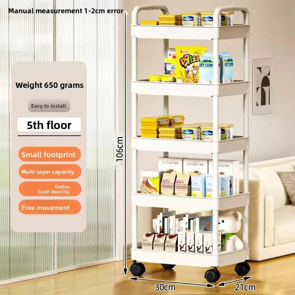 5-Tier Rolling Storage Cart with Wheels Mobile MultiPurpose Organizer Ideal for Kitchen Bathroom Bedroom Snacks and Books